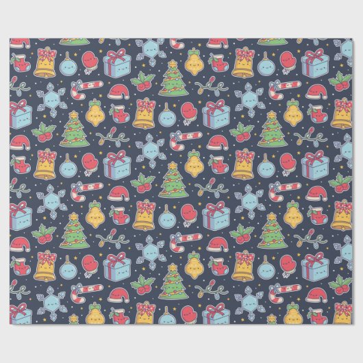 Cute Kerstdecorations Doodles Pattern Cadeaupapier (Vlak)