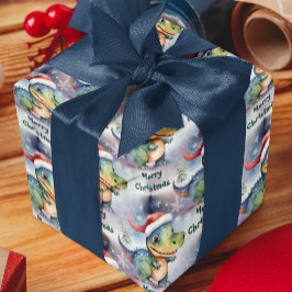 Cute Kerstdinosaur Cadeaupapier