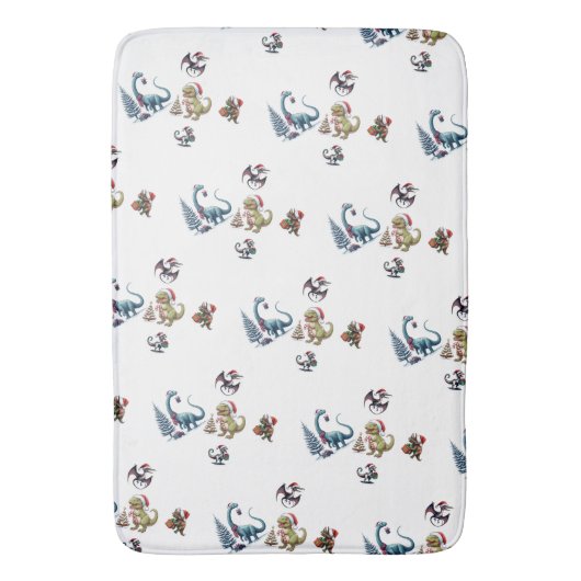 Cute Kerstdinosaurussen Badmat (Voorkant Verticaal)