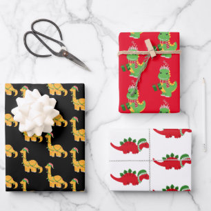 Cute Kerstdinosaurussen Inpakpapier Vel