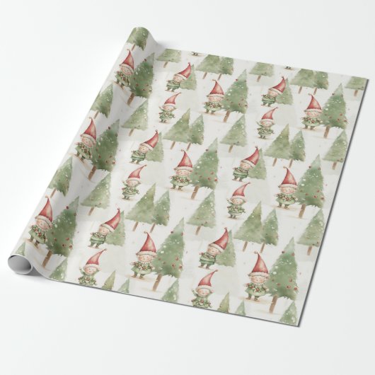 Cute KerstElves Cadeaupapier (Uitgerold)