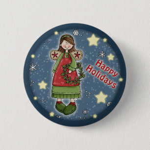 Cute kerstengel met baard ronde button 5,7 cm
