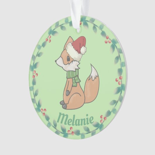 Cute kerstfox en Wreath Personalized Ornament (voorkant)