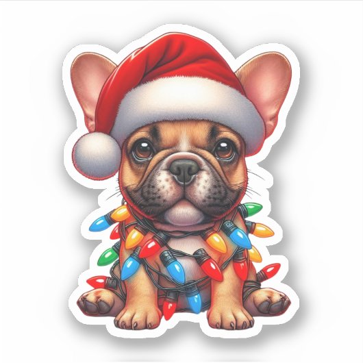 Cute KerstFrench Bulldog Sticker (Voorkant)