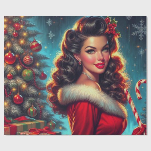 Cute KerstGirl Cadeaupapier (Vlak)