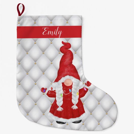Cute KerstGirl Gnome Personalized Grote Kerstsok (Voorkant)