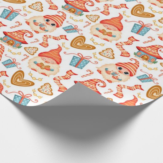 Cute Kerstgnomen Pattern Cadeaupapier (Hoek)