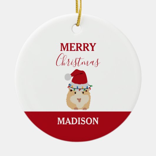 Cute Kersthamster Funny Animal Santa Hat Keramisch Ornament (Voorkant)