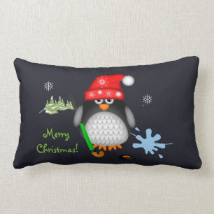 Cute Kersthockey Penguin & custom text Kussen