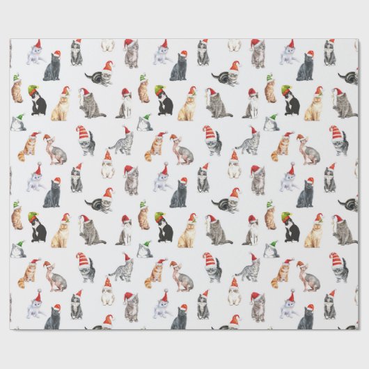 Cute kerstkatten Pattern Wrapping Paper Cadeaupapier (Vlak)