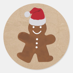 Cute Kerstkerst Gingerbrood Man Cookies Kraft Ronde Sticker