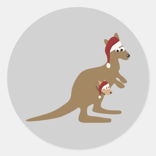 Cute Kerstkerst Kangaroos Ronde Sticker (Voorkant)