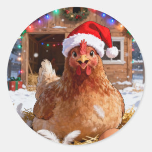 Cute Kerstkip en Kippenhok Ronde Sticker