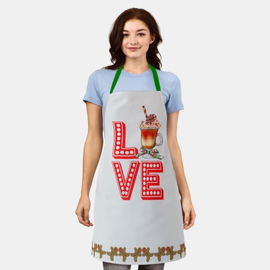 Cute Kerstkoffie Gingerbrood Love Apron Schort (Gedragen)