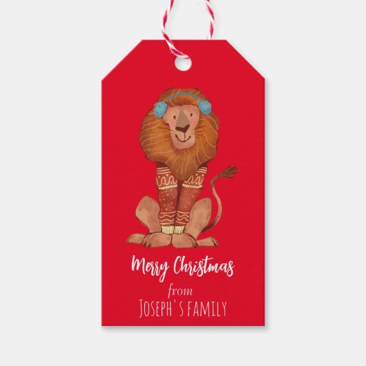 Cute kerstlion cadeaulabel (Voorkant)