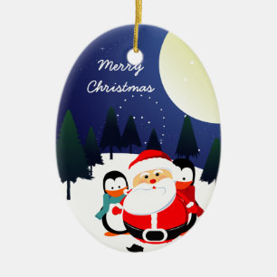 Cute Kerstman en pinguïns Kerstornament Keramisch Ornament
