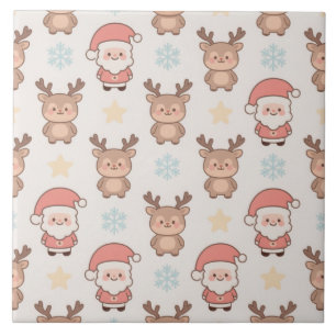 Cute Kerstman en Rendier Patroon Tegeltje