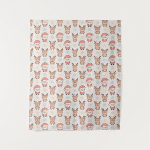 Cute Kerstman en Rendier Patroon Wandkleed