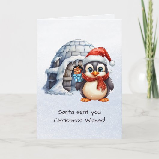 Cute kerstman hoed pinguïn sneeuwvlokken kinderen feestdagen kaart (Voorkant)