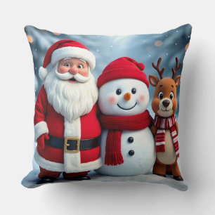 Cute Kerstman Sneeuwman Rendier Kussen