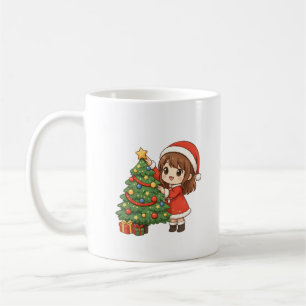 Cute Kerstmeisje Kerstboom Versieren Mok