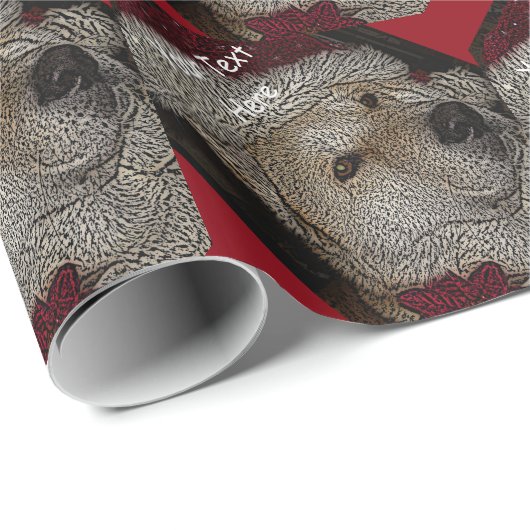 Cute kerstmis akita in red santa hat portret cadeaupapier (Rol Hoek)