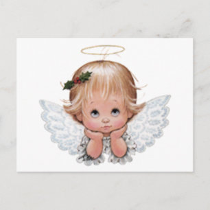 Cute Kerstmis Baby Angel Head in Hands Briefkaart
