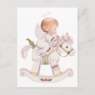 Cute Kerstmis Baby Angel op Rocking Horse Briefkaart