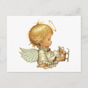 Cute Kerstmis Baby Angel Skating Accident Briefkaart