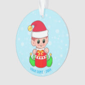 Cute Kerstmis Baby Elf, Aangepaste naam op lichtbl Ornament (voorkant)