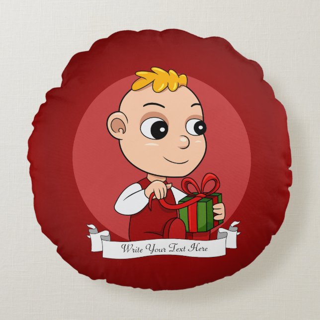 Cute Kerstmis-baby met blond haar cartoon Rond Kussen (Voorkant)