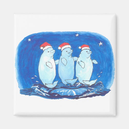 Cute Kerstmis Beluga Whales Dansend on Waves Magneet (Voorkant)