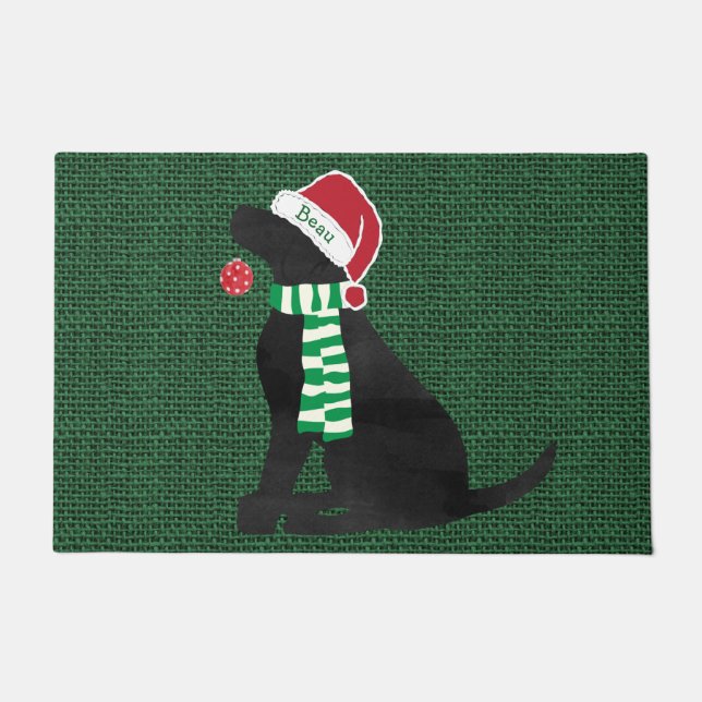 Cute Kerstmis Black Lab Holiday Custom Deurmat (Voorkant)