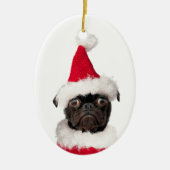 Cute Kerstmis Black Pug Santa Hat Keramisch Ornament (Voorkant)