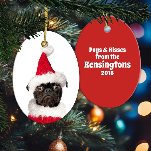 Cute Kerstmis Black Pug Santa Hat Keramisch Ornament