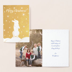 Cute Kerstmis Bunny Snow Night Starry Sky Foto Folie Kaarten