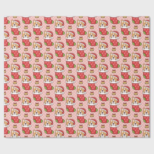 Cute Kerstmis Corgi-oppakpapier Cadeaupapier (Vlak)