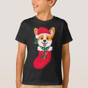 Cute Kerstmis Corgi verrassing Sift in Sock Cor T-shirt