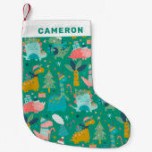 Cute Kerstmis Dinosaur Pattern Green, gepersonalis Kleine Kerstsok (Voorkant)