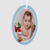 Cute Kerstmis Elf & Custom Photo on Light Blue Ornament (voorkant)