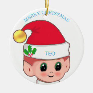 Cute Kerstmis, Elf & Custom Text Keramisch Ornament