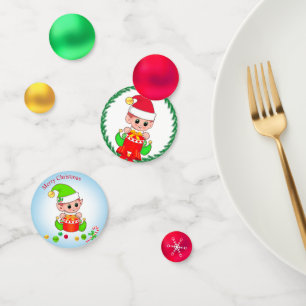 Cute Kerstmis Elf en Golden Green Red Confetti