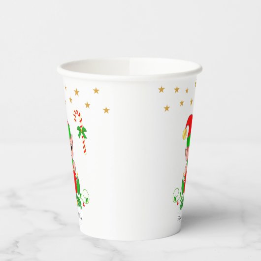 Cute Kerstmis Elf en Golden Star-Confetti Papieren Bekers (Links)