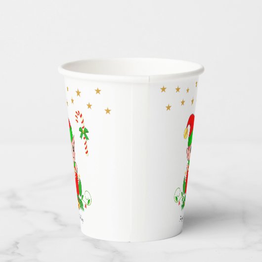 Cute Kerstmis Elf en Golden Star-Confetti Papieren Bekers (Rechts)