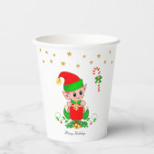 Cute Kerstmis Elf en Golden Star-Confetti Papieren Bekers (Voorkant)