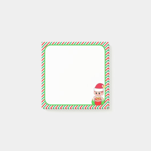 Cute Kerstmis Elf en Green, Red & White Lijst Post-it® Notes (Voorkant)