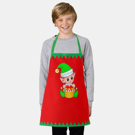 Cute Kerstmis Elf en Green Stripes op Red Schort (Gedragen)