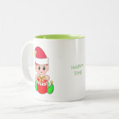 Cute Kerstmis Elf en Happy Time Calligraphy Tweekleurige Koffiemok (Voorkant links)