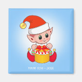 Cute Kerstmis Elf en Jouw tekst op Light Blue Magneet (Voorkant)