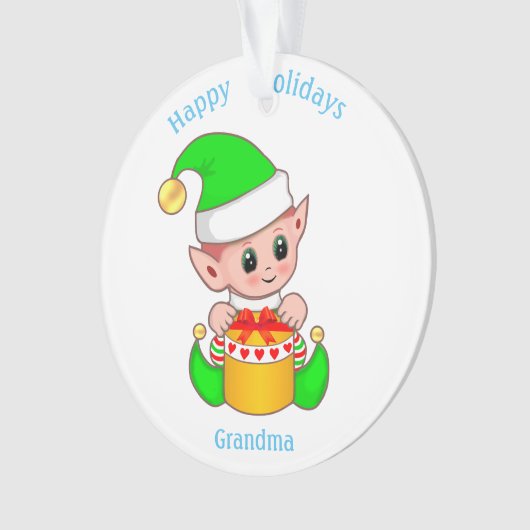 Cute Kerstmis Elf en Prettige feestdagen Grandma Ornament (voorkant)